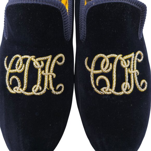 Crockett & Jones Custom English Velvet Slippers Mens 11 Handmade CDH Monogram - Picture 12 of 13